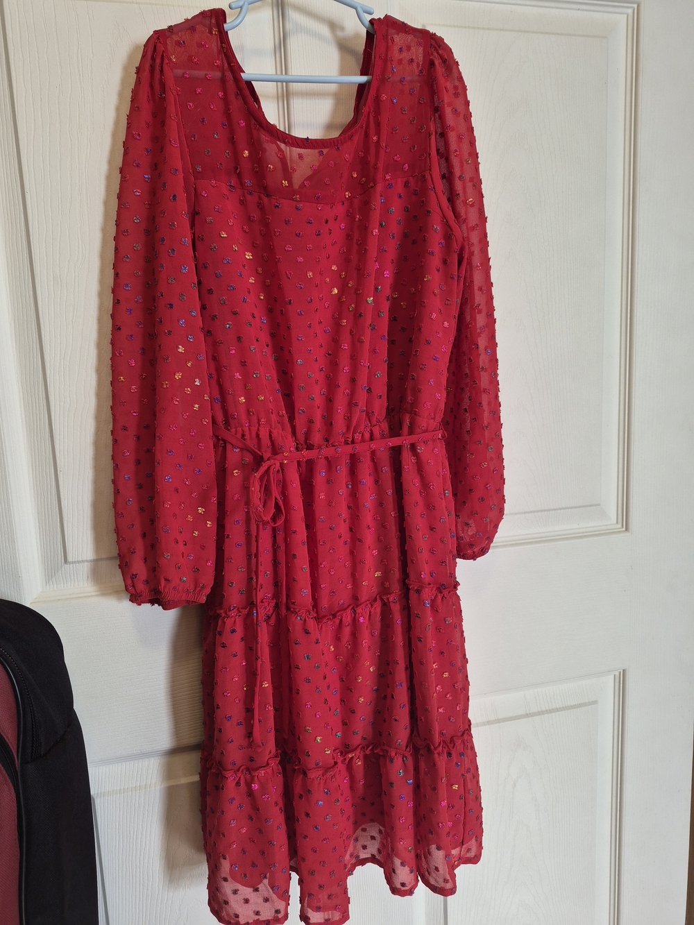 Girls' Red Long-Sleeve Tiered Dress